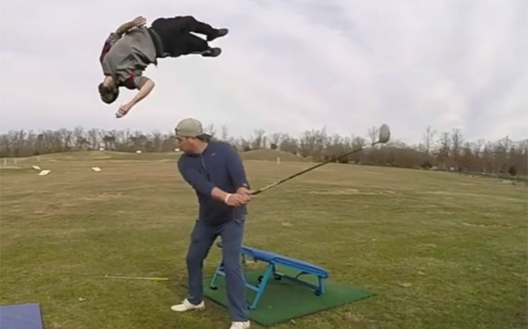 Trick shot with trampoline twist. Degree of difficulty: OMG!