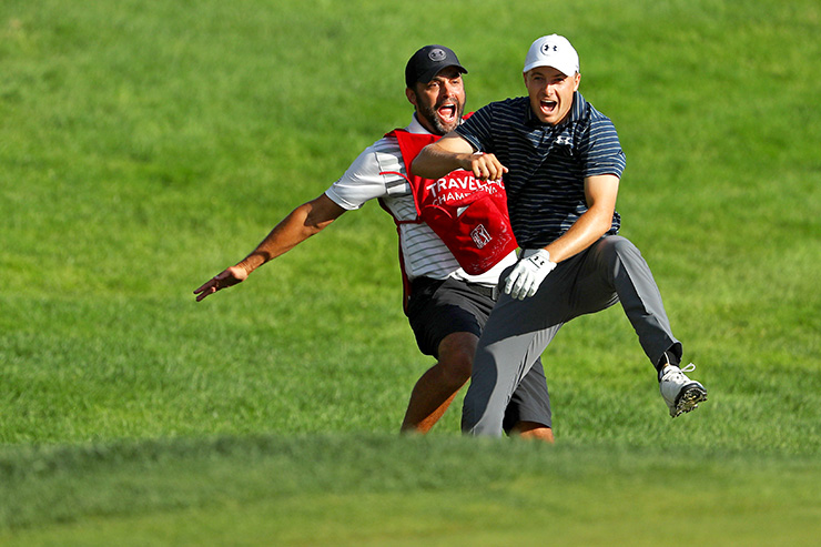 Watch Jordan Spieth’s amazing playoff bunker hole-out to win the Travelers Championship
