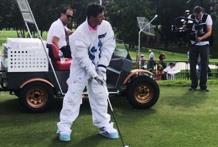 Watch Rory McIlroy launch a 300-yard drive… wearing a space suit