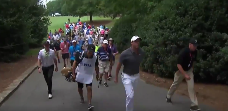 PGA Championship 2017: Rory McIlroy makes par after crazy cart path adventure