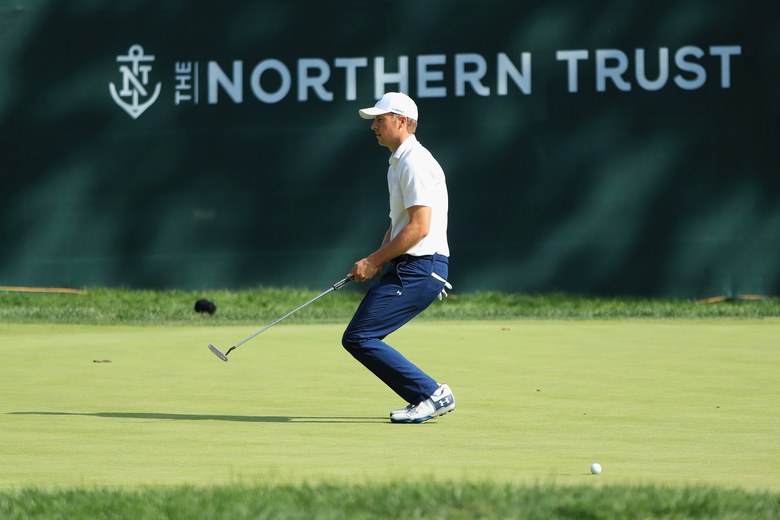 Jordan Spieth finally takes a tumble on his Sunday tightrope walk