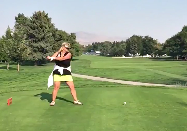 You have to see this woman’s crazy — but effective — golf swing to believe it