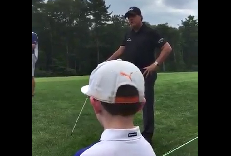 Phil Mickelson asks kid if he should lay up. Kid delivers Phil-esque response