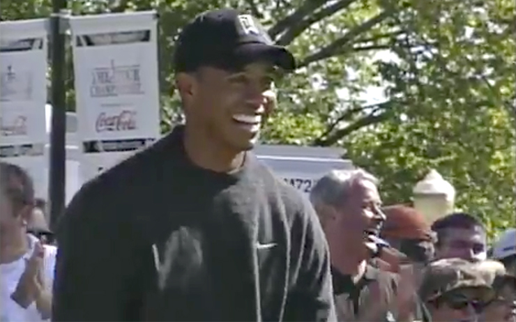 This video of Phil Mickelson cutting off Tiger Woods’ first-tee introduction at the 2002 Tour Championship never gets old