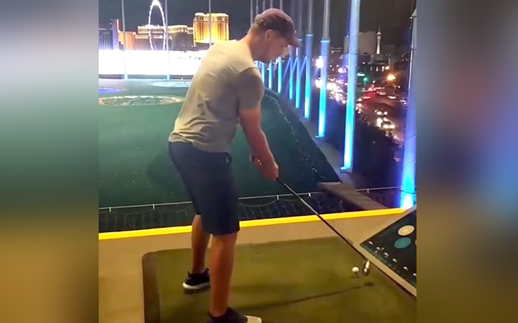 This video of Bryson DeChambeau using a left-handed club to hit a right-handed shot is mighty impressive