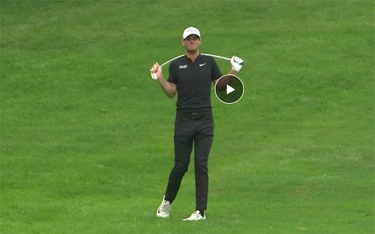 Watch Thomas Pieters get upset and snap a golf club around his neck after a shot gone wrong