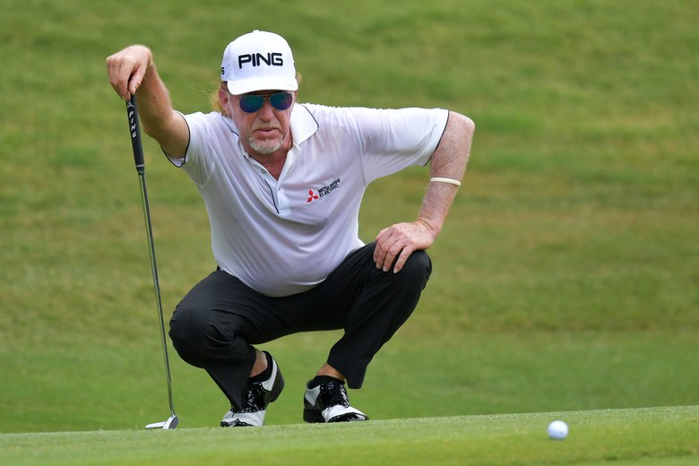 Miguel Angel Jimenez is ready to celebrate as only he knows how after claiming his first senior major