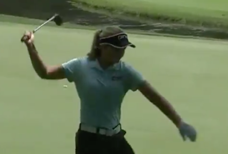 Frustrated Brooke Henderson smashes club in two pieces at KPMG Women’s PGA Championship