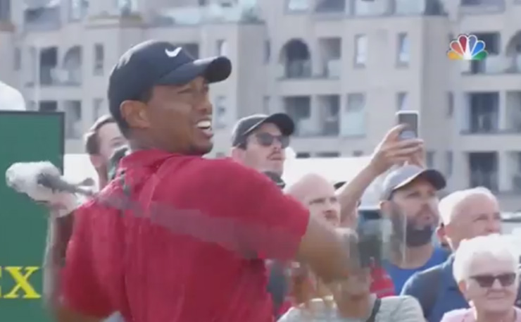 The Open 2018: Tiger Woods reacts to fan yelling during his backswing at Carnoustie but still hits great tee shot, and Twitter reacts accordingly