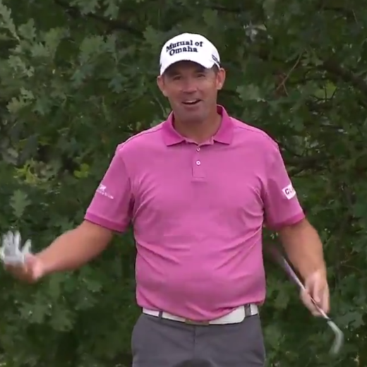 Cameraman catches Padraig Harrington attempting to take a personal pitstop, leading to hilarious staredown