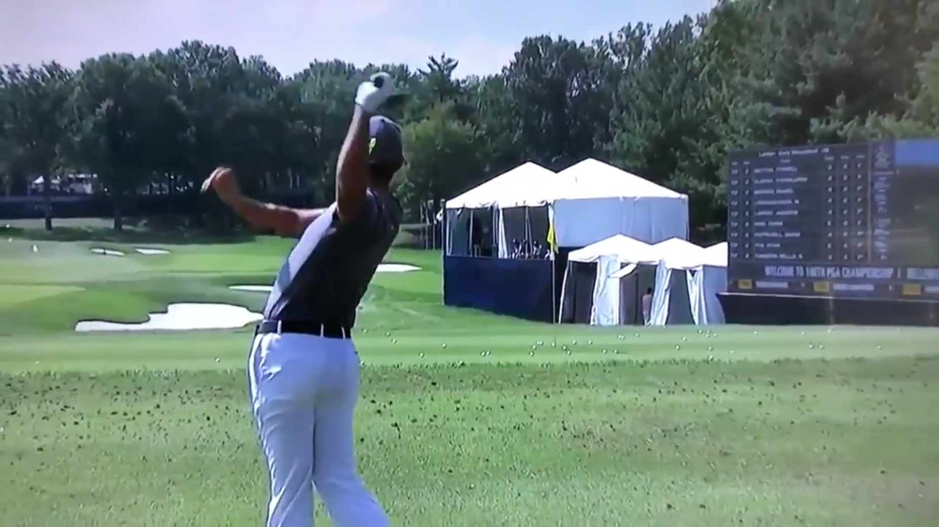 PGA Championship 2018: Rory McIlroy shanked a wedge shot off the scoreboard on the range before his third round