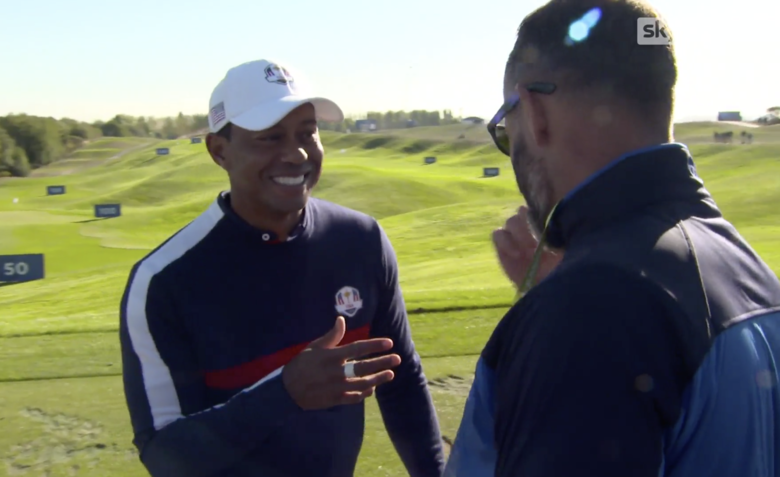 Tiger Woods plays prank on former Ryder Cup opponent with a cruel reminder of their match at Brookline