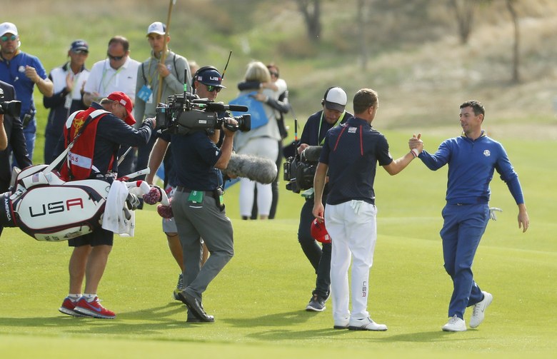 Ryder Cup 2018: Justin Thomas wins “heavyweight pillow fight” after Rory McIlroy meltdown on final hole