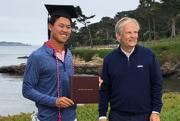 U.S. Open 2019: Brandon Wu receives his Stanford diploma as he walks off Pebble Beach’s 18th green