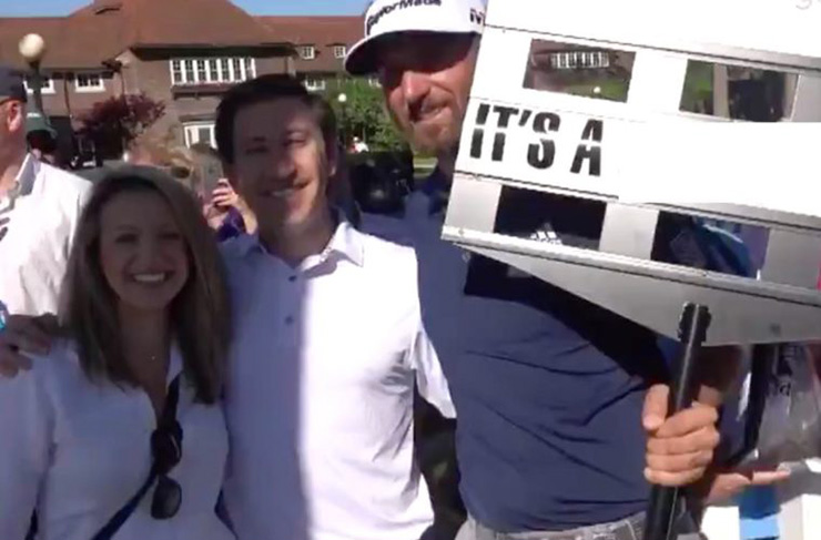 Dustin Johnson helps a couple with their gender reveal in heartwarming fashion at a PGA Tour event