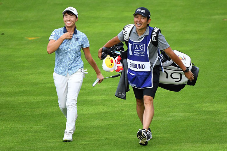 Hinako Shibuno is playing outside Japan for the first time and is leading the AIG Women’s British Open by two