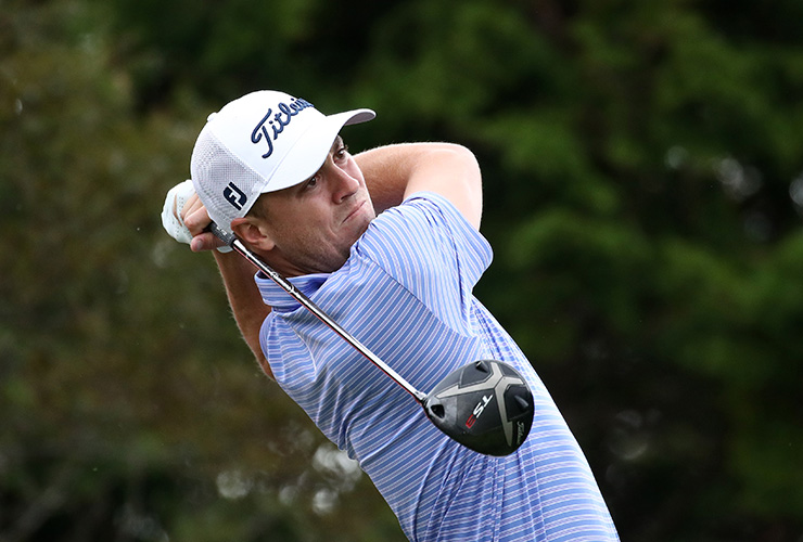 Justin Thomas, a past champion, shoots a 63 to open a two-stroke lead in the CJ Cup @ Nine Bridges