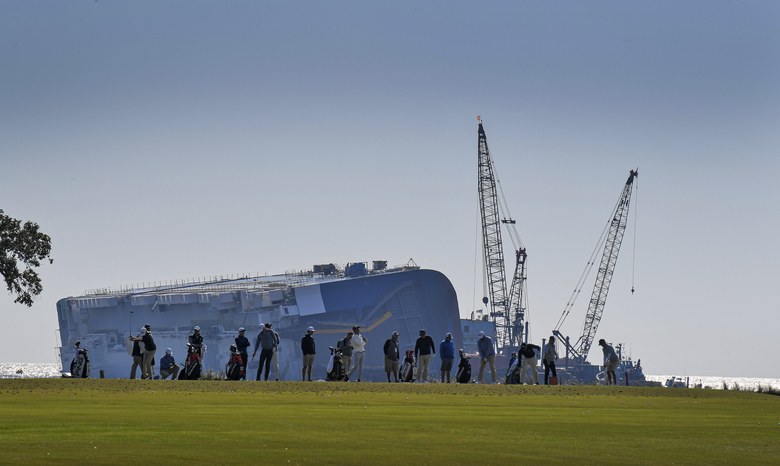 The star of this week’s PGA Tour stop is a gigantic capsized cargo ship (Yes, really)