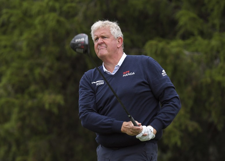 Colin Montgomerie wins playoff when Bernhard Langer needs four bunker shots to reach the green