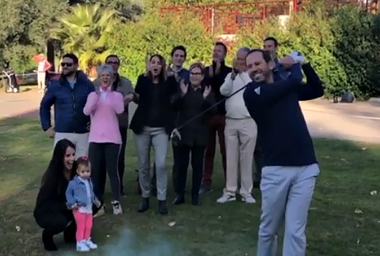 Sergio Garcia pulls off fun—and most important, safe—baby gender reveal