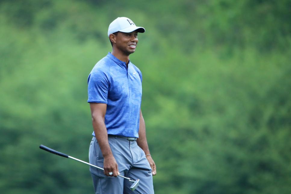 Tiger Woods arrives at Augusta National for some Sunday practice