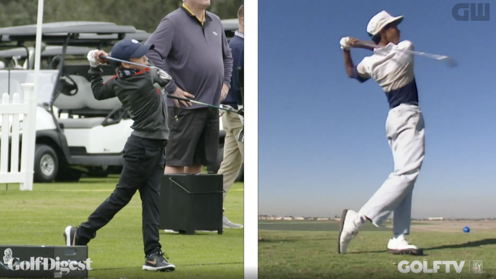 A fascinating side-by-side comparison of Charlie Woods’ and a young Tiger’s swing