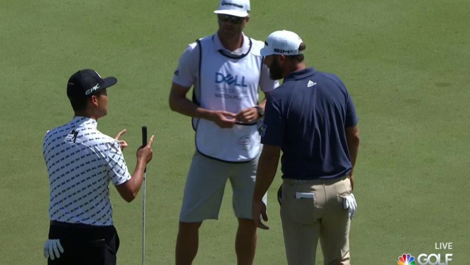 Kevin Na confronts Dustin Johnson following quick-rake gimme