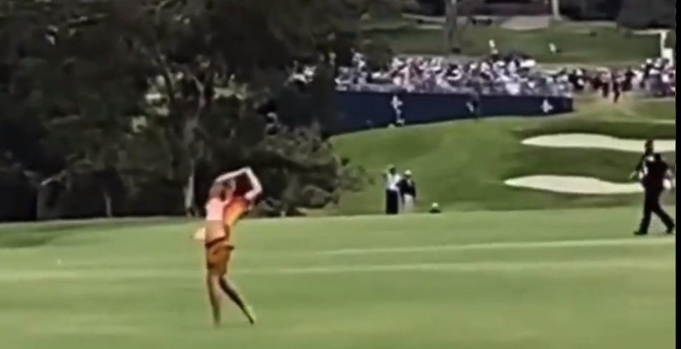 Random fan sneaks onto Torrey Pines and takes a few swings in the fairway, actually has a pretty nice swing