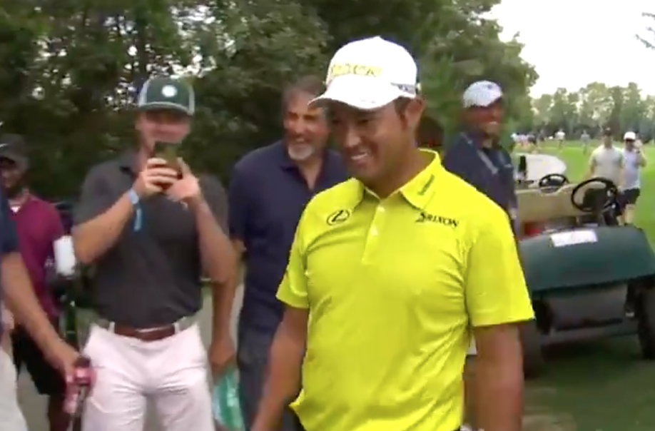 Yes, Hideki Matsuyama really did hit a drive into this guy’s shirt