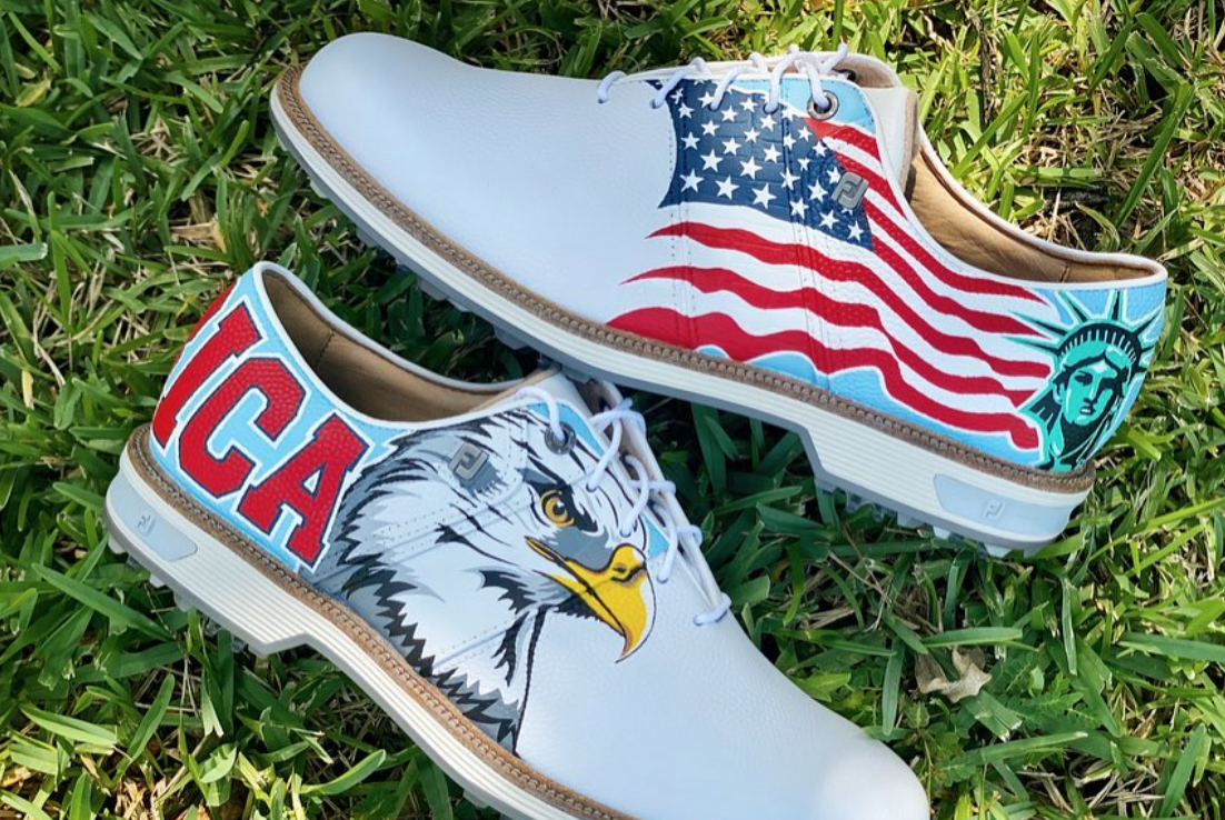 Justin Thomas’ custom Ryder Cup kicks might be the greatest pair of golf shoes ever made*