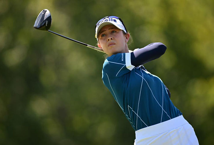 WATCH: Amundi Evian Championship — Shoeless Nelly Korda keeps her cool to save par from hazard