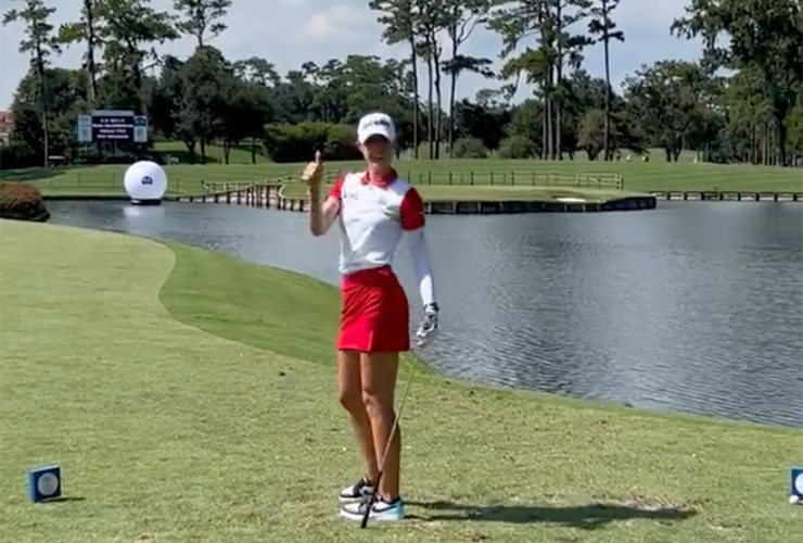 Watch Nelly Korda hit the 17th green at TPC Sawgrass … left-handed