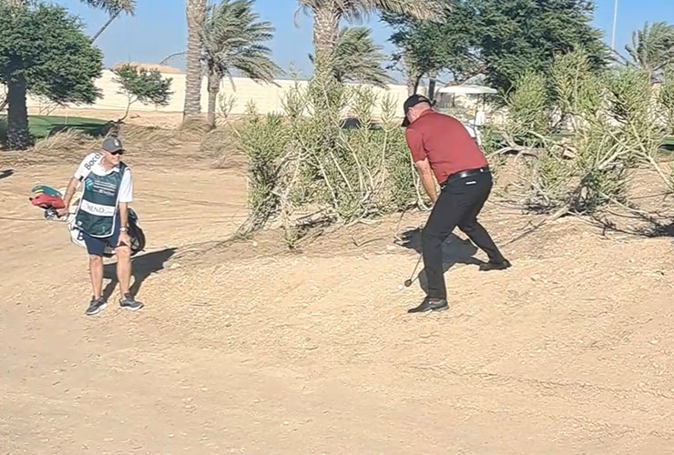 WATCH: We’re not quite sure how Scott Hend pulled off this spectacular sand shot in Saudi Arabia