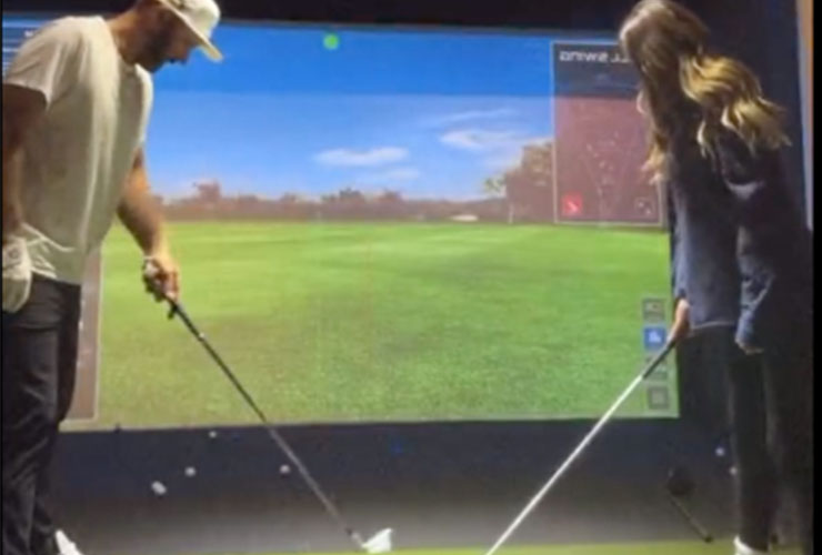 WATCH: Dustin Johnson’s final PGA Championship prep includes giving Paulina Gretzky a late-night golf lesson