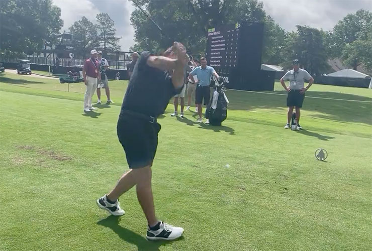 Heads up! Opening tee shot at the LIV Golf Tulsa Pro-am smashes into camera