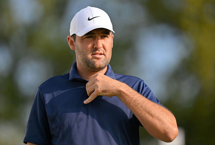 Tee-mendous: Scottie Scheffler accidentally whacks himself in the face with driver after shot at Travelers