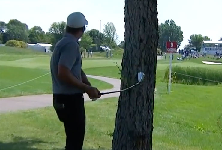 3M Open: Nick Hardy snaps club on tree, still manages to pull off recovery shot of the summer