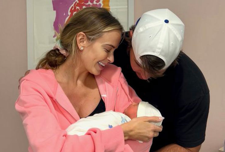 Brooks Koepka and Jena Sims welcome baby Crew to the world — well ahead of schedule