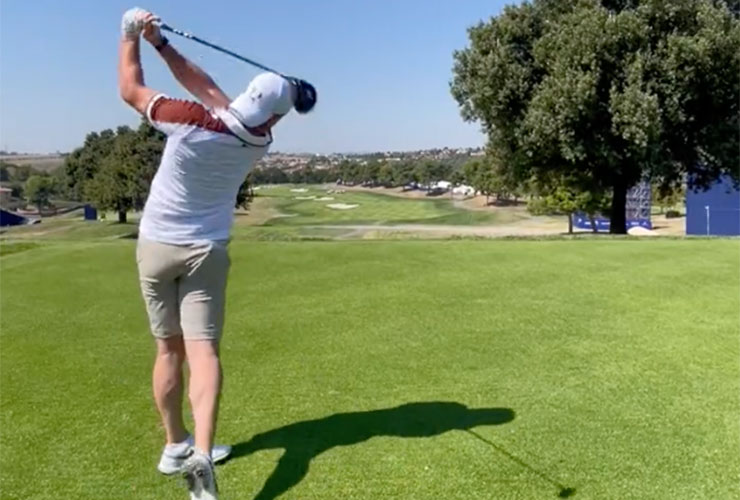 Super loose Rory McIlroy seen nuking tee shot at Marco Simone in backwards hat will have Team USA worried