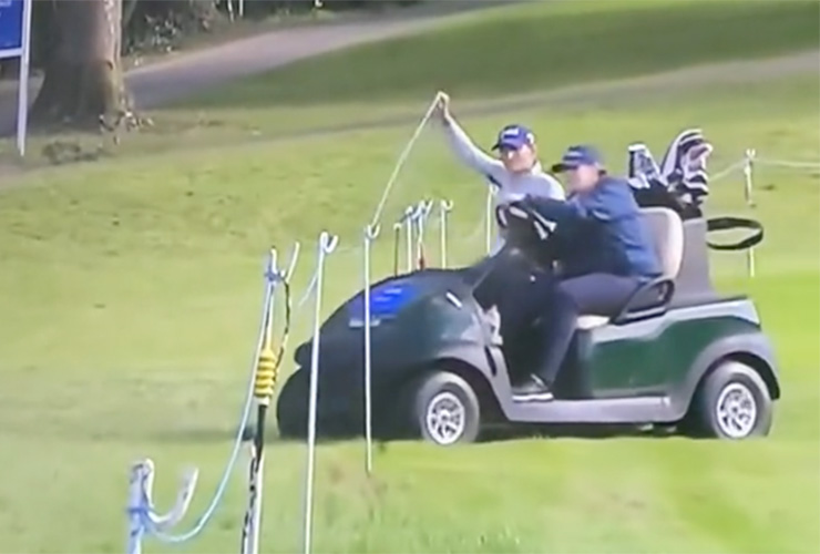 Tour pro has driver snapped by gallery rope while riding golf cart to playoff, loses on first extra hole