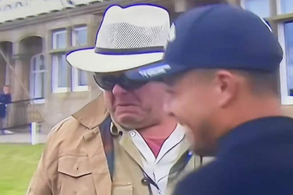 Stefan Schauffele could barely hold it together after hugging Xander at Royal Troon