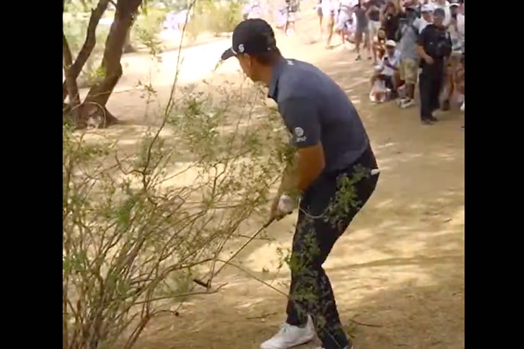 As crazy Jordan Spieth pars go, this one putting left-handed from a bush was pretty insane