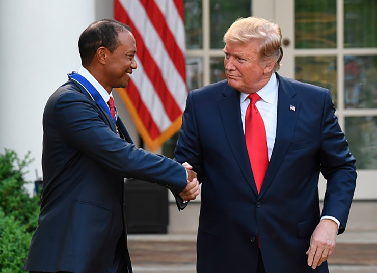 Tiger Woods plays golf with President Trump in Florida before heading west for Genesis Invitational