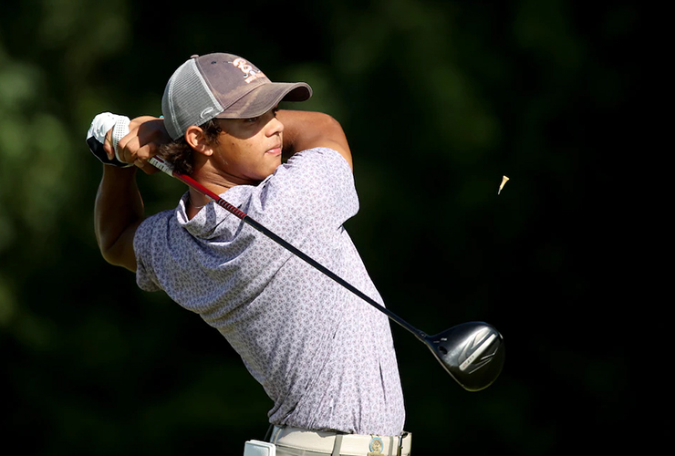 Charlie Woods has nine second-round birdies to vault him into contention at Junior PGA