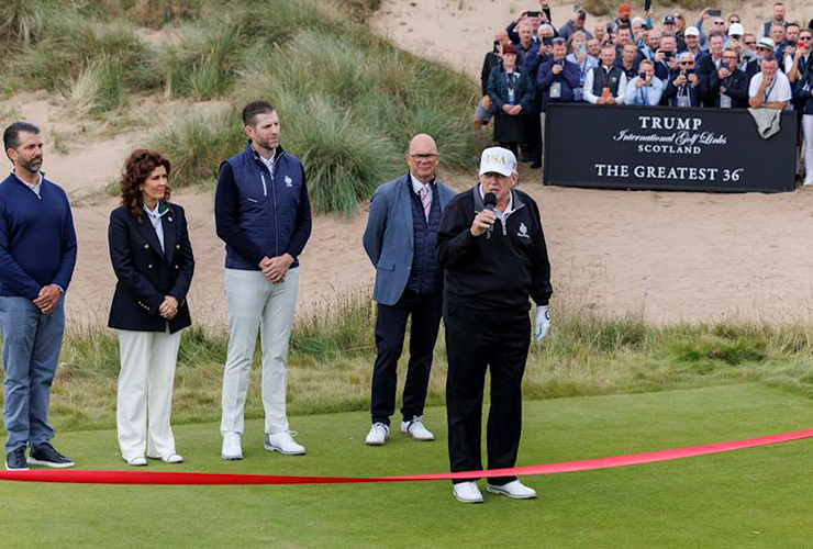 Donald Trump, Keir Starmer and European Tour Chief Executive Guy Kinnings gather in Scotland