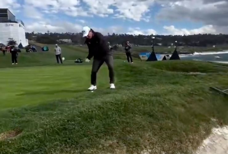 Emiliano Grillo pulls off insane backwards flop shot at Pebble Beach with help of crazy winds